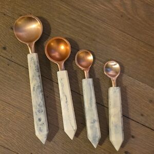 Thristystone- Measuring Spoon Copper Finish and Faux Marble Handle Set Of 4